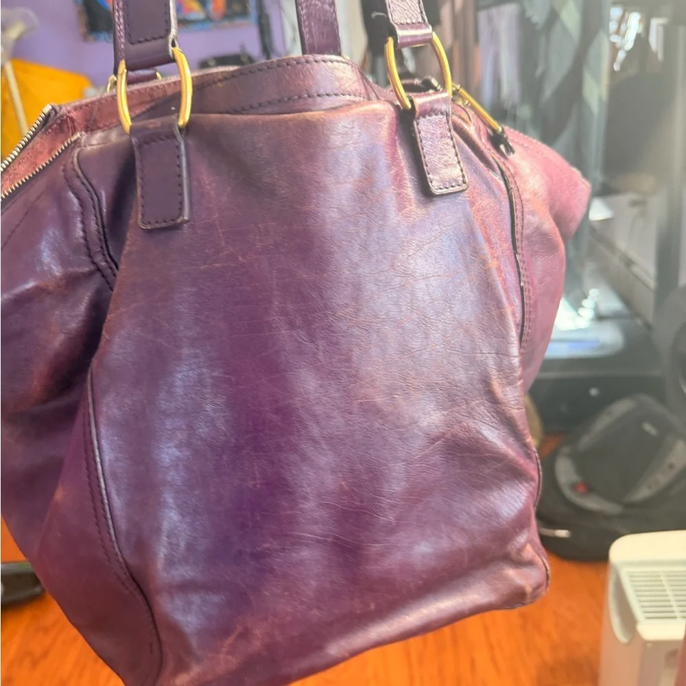 Yves Saint Laurent Vintage Purple Marbled Leather downtown bag (largest size) - Picture 3 of 6